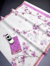 MG 612 Linen With Gold Jari Border Printed Saree Wholesalers In Surat